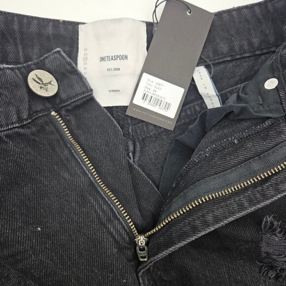 New One Teaspoon High Waist Bandits Shorts Womens 24 Black Denim Cutoffs - Picture 6 of 6